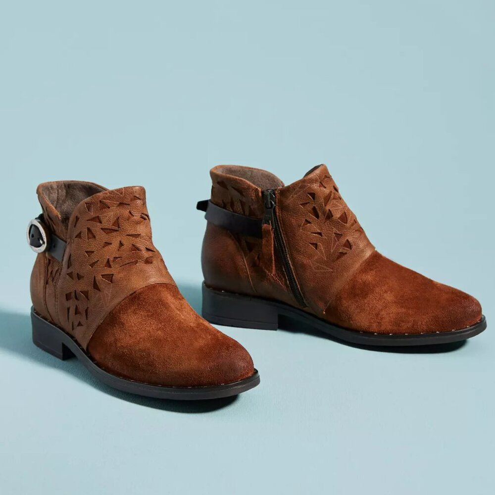 Anthropologie Miz Mooz Erie Short Buckle Boots Brandy size 38 US 8 Slouchy Boho - Picture 5 of 14